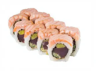 California Gold Tuńczyk Yellowfin owinięty opalonym łososiem