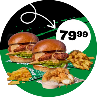 2x BURGER Z KURCZAKIEM + 2x FRYTKI + 6 POPSY