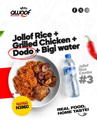 Jollof rice + Grilled Chicken + Plantain + Bottled water
