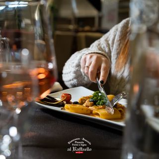 Paccheri e spada, pomodorino e Julienne di melanzana