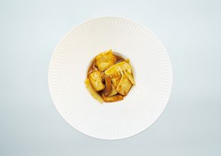 tofu con bambù e funghi