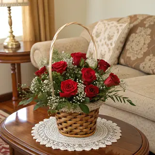 Panier De 9 Roses Rouges