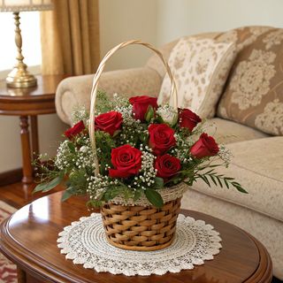 Panier De 9 Roses Rouges