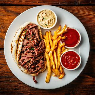 Piatto kebab con patatine