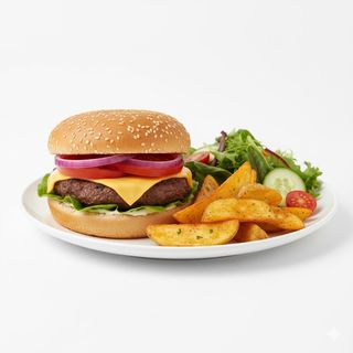 Hamburger con patate e insalata