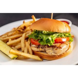 Grilled Chicken Burger With fries and a soda
