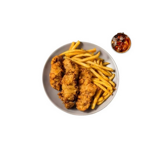 Pollo Frito (4 Pzs.) Con Patatas Y 2 Bebidas