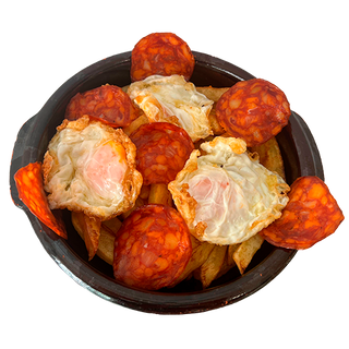 Ración Cojonuda De Huevos Estrellados Con Chorizo Ibérico