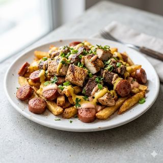 Salchipapa de pollo y carne (tapa)