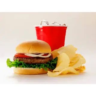 Chicken Burger Or Beef Burger or Veg Burger, Chips & Soda(350ml)