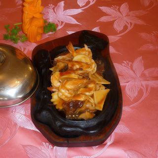 Langostinos Con Bambú Y Setas A La Plancha China