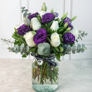 Clair de lune - Rosa Blanca y Lisianthus Morado