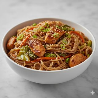 Fideos de arroz frito de pollo