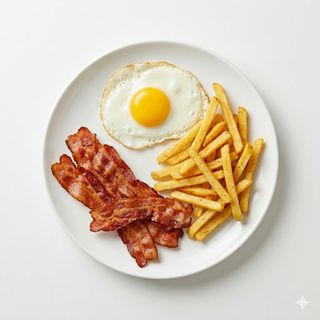 Bacón, huevo con guarnición