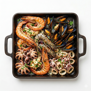 Platou de fructe de mare pe plită