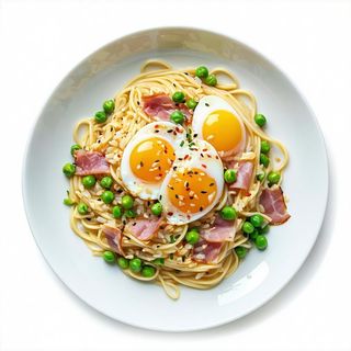 A9. Spaghetti di riso con prosciutto piselli e uova