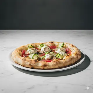 Tartare di tonno, stracciatella, carpaccio di zucchine