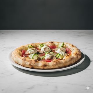 Tartare di tonno, stracciatella, carpaccio di zucchine