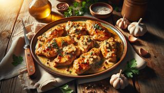 Хрупкави пилешки филенца с корнфлейкс и млечно-чеснов сос