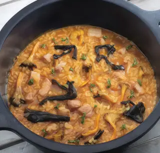 Arroz Meloso De Secreto Ibérico Y Trompetas De La Muerte