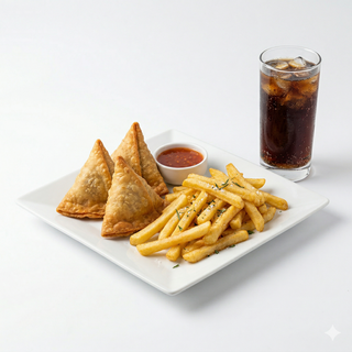 Samosa (3 uds.) + Patatas Fritas + Refresco