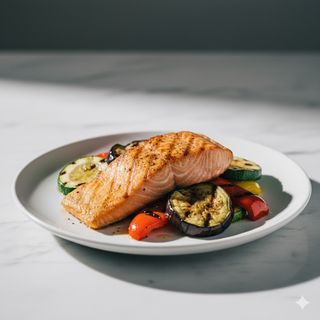 Salmone arrosto con contorno di verdure grigliate