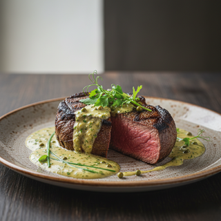 Muschi de vita cu sos de piper verde