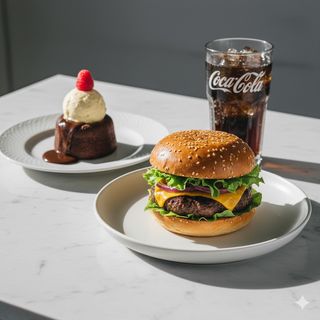 Menu hamburger con bevanda e dolce