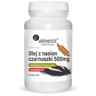 Olej z nasion czarnuszki 2% Black Cumin Ethiopian origin Tymochinon 120 kapsułek Aliness