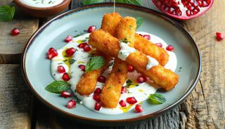 Halloumi sticks cu sos de iaurt si rodie