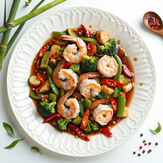 Krewetki po syczuańsku z warzywami