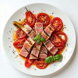 Ensalada de tomate, Ventresca y pimientos asados