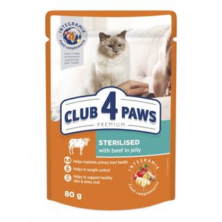 Club 4 Paws Premium Вологий корм з яловичиною в желе для дорослих стерилізованих котів
