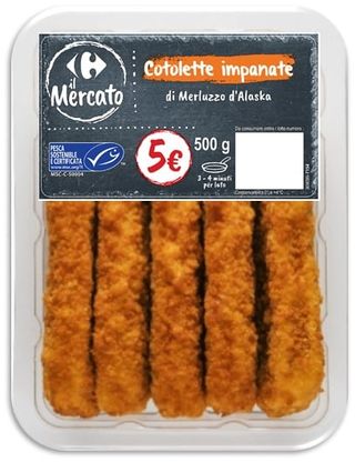 Cotolette impanate di merluzzo d'Alaska Carrefour il Mercato 0,500 kg