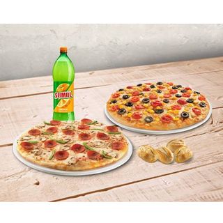2 Pizzas Médias + 1 Bebida 1,50L+ 1 Entrada