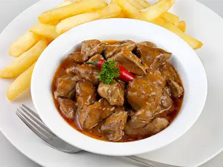 Chips + Liver + Sausages + Chapati + Soda