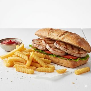 Bocadillo con lomo fresco y patatas