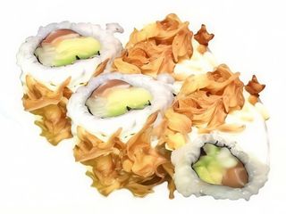 88.Uramaki De Salmón Con Aguacate Más Pepino Y Cebolla Crujiente (8 Uds.)
