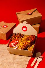 Smokey Jollof Rice and Stewed Fried Chicken and Plantain