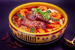 Anatra pechinese con verdure mix a brodo chengdu/成都冒烤鸭