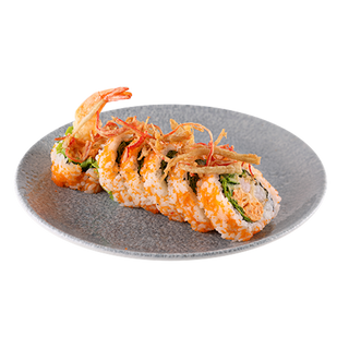 79. Uramaki z krewetkami w tempurze z chrustem surimi