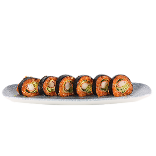 Futomaki sashimi z tatarem z łososia i surimi w tempurze