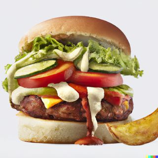 Бургер със свински кюфтета и картофки (400г)