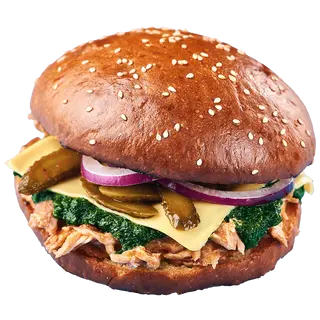 Бургер класичний з розтушкованою куркою та шпинатом (265г)