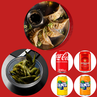 Edamame especiado + Dumplings De Cerdo + Bebida