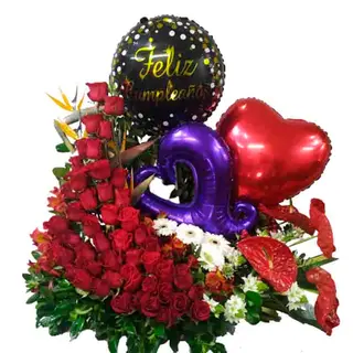 Centro 50 Rosas Con Globos