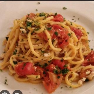 Tonnarelli  spigola e pachino e olive taggiasche 