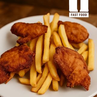 Pollo empanado con patatas 