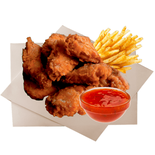 Chicken wings z frytkami i słodkim sosem chilli 5 szt 