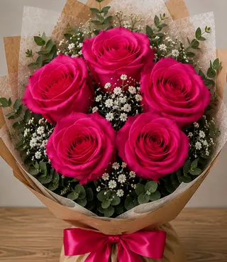 Bouquet fucsia 5 Rosas